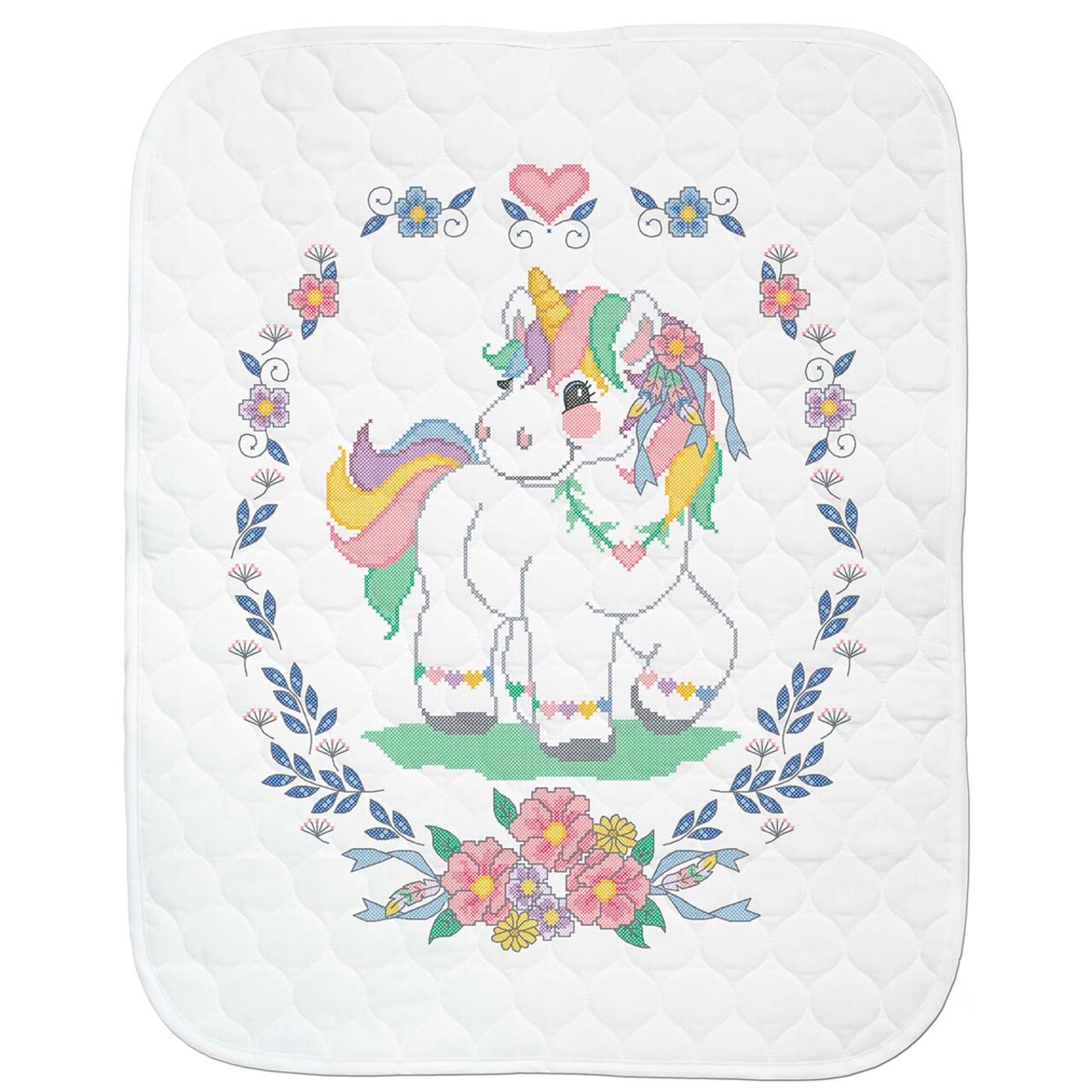 Baby by Herrschners Boho Rainbow Unicorn Baby Quilt Stamped Cross-Stitch Kit